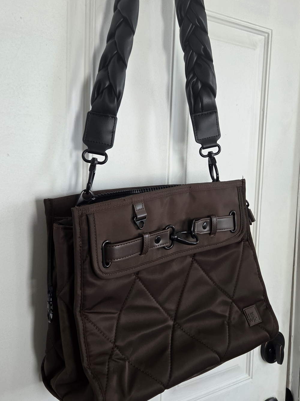 Quilted Brown Shoulder Bag with Braided Strap